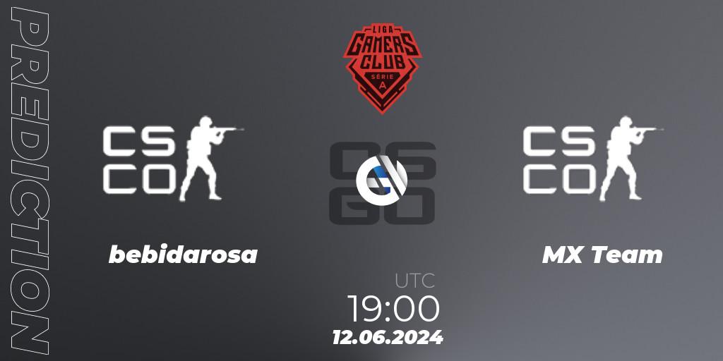 Pronósticos bebidarosa - MX Team. 12.06.2024 at 19:00. Gamers Club Liga Série A: June 2024 - Counter-Strike (CS2)