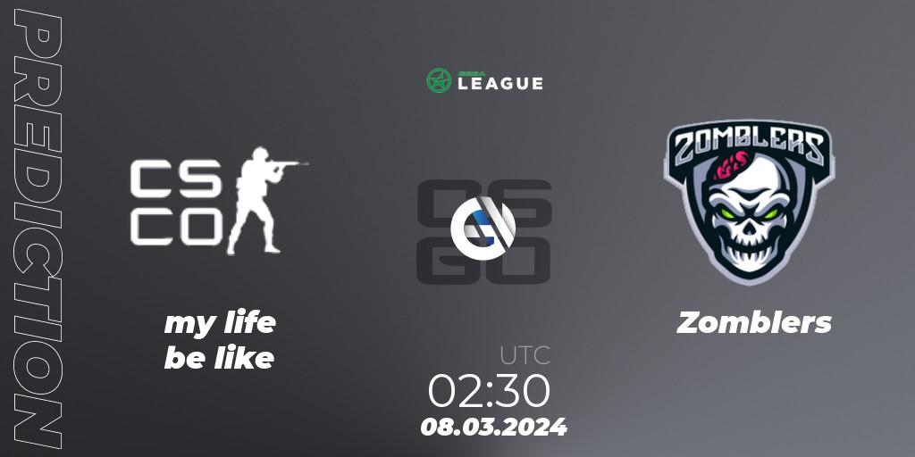 Pronósticos my life be like - Zomblers. 08.03.2024 at 02:30. ESEA Season 48: Advanced Division - North America - Counter-Strike (CS2)