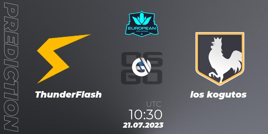 Pronósticos ThunderFlash - los kogutos. 21.07.2023 at 11:25. European Pro League Season 9 - Counter-Strike (CS2)