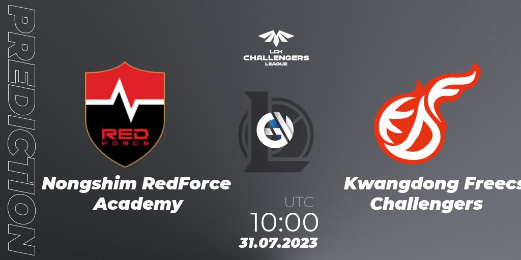 Pronósticos Nongshim RedForce Academy - Kwangdong Freecs Challengers. 31.07.2023 at 10:30. LCK Challengers League 2023 Summer - Group Stage - LoL