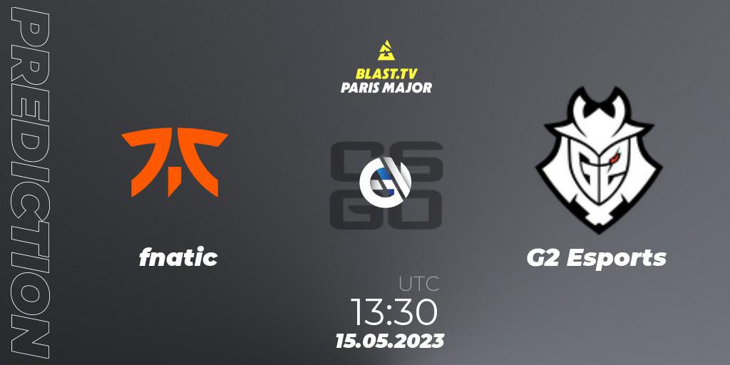 Pronósticos fnatic - G2 Esports. 15.05.2023 at 13:45. BLAST Paris Major 2023 - Counter-Strike (CS2)