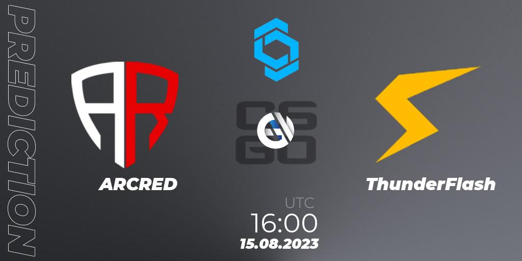 Pronósticos ARCRED - ThunderFlash. 15.08.2023 at 16:20. CCT East Europe Series #1 - Counter-Strike (CS2)