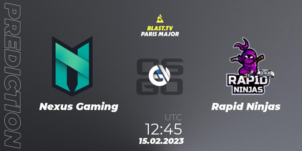 Pronósticos Nexus Gaming - Rapid Ninjas. 15.02.23. BLAST.tv Paris Major 2023 Europe RMR Open Qualifier 2 - CS2 (CS:GO)