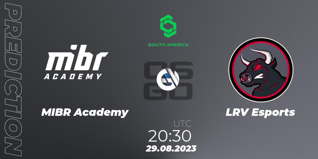 Pronósticos MIBR Academy - LRV Esports. 29.08.2023 at 21:20. CCT South America Series #10 - Counter-Strike (CS2)