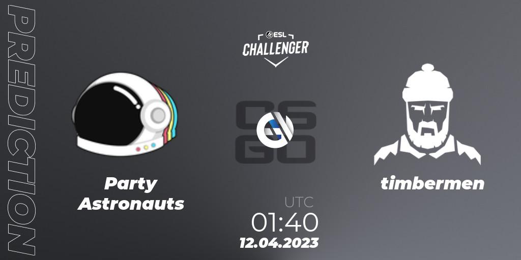 Pronósticos Party Astronauts - timbermen. 12.04.2023 at 01:40. ESL Challenger Katowice 2023: North American Open Qualifier - Counter-Strike (CS2)