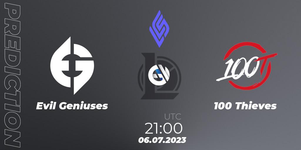 Pronósticos Evil Geniuses - 100 Thieves. 07.07.2023 at 00:00. LCS Summer 2023 - Group Stage - LoL