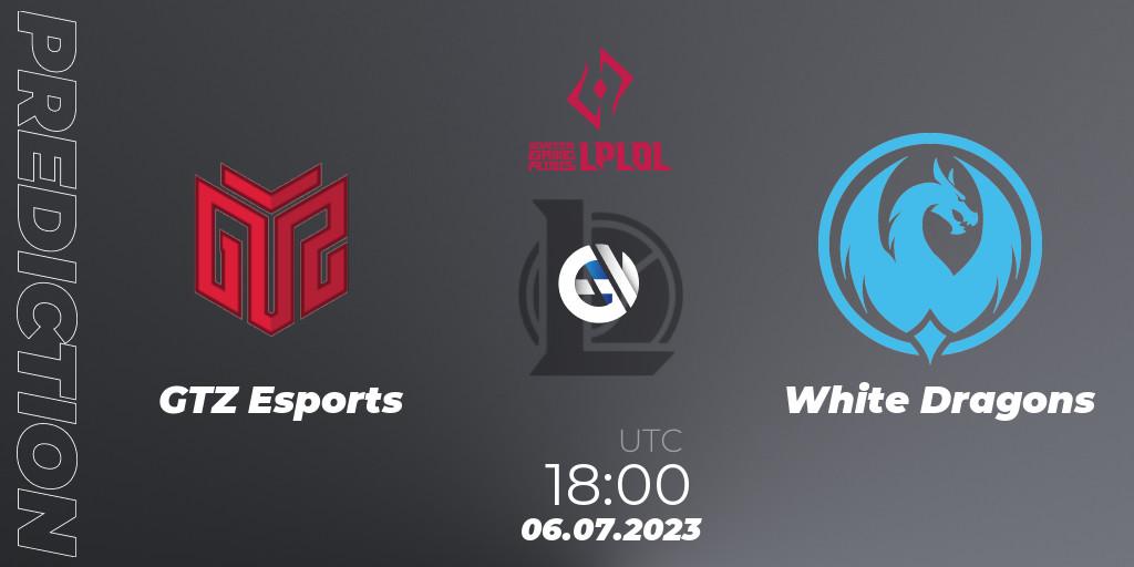 Pronósticos GTZ Esports - White Dragons. 06.07.2023 at 18:00. LPLOL Split 2 2023 - Group Stage - LoL