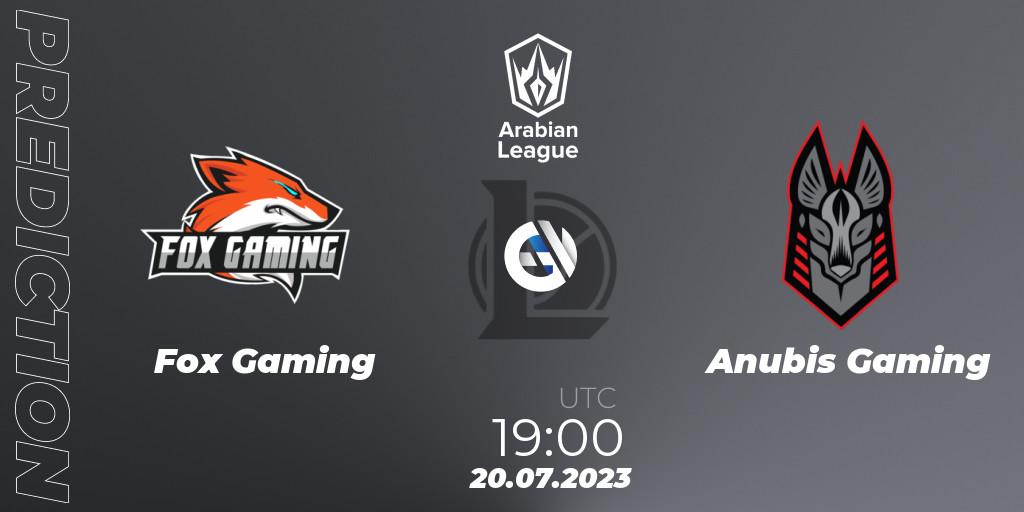 Pronósticos Fox Gaming - Anubis Gaming. 20.07.2023 at 19:30. Arabian League Summer 2023 - Group Stage - LoL