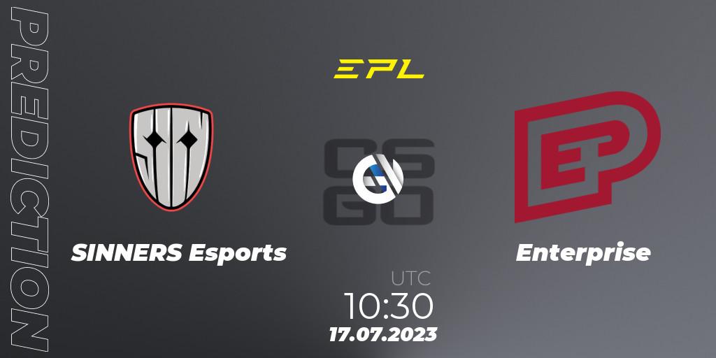 Pronósticos SINNERS Esports - Enterprise. 17.07.2023 at 10:00. European Pro League Season 9 - Counter-Strike (CS2)