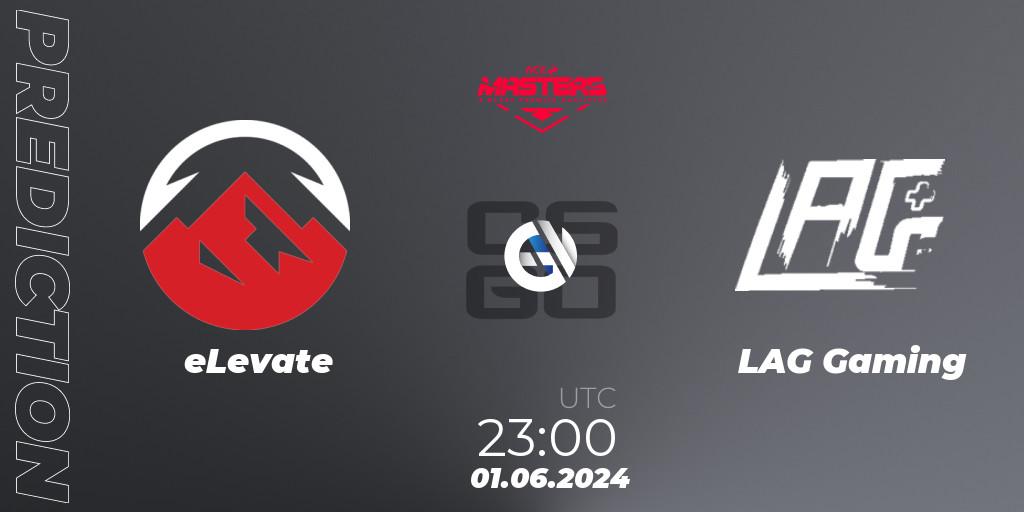 Pronósticos eLevate - LAG Gaming. 01.06.2024 at 23:00. Ace North American Masters Fall 2024: Open Qualifier #2 - Counter-Strike (CS2)