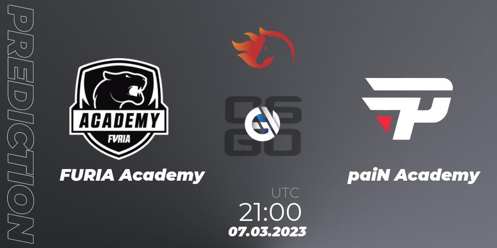 Pronósticos FURIA Academy - paiN Academy. 07.03.2023 at 21:00. FiReLEAGUE Academy 2023 Online - Counter-Strike (CS2)