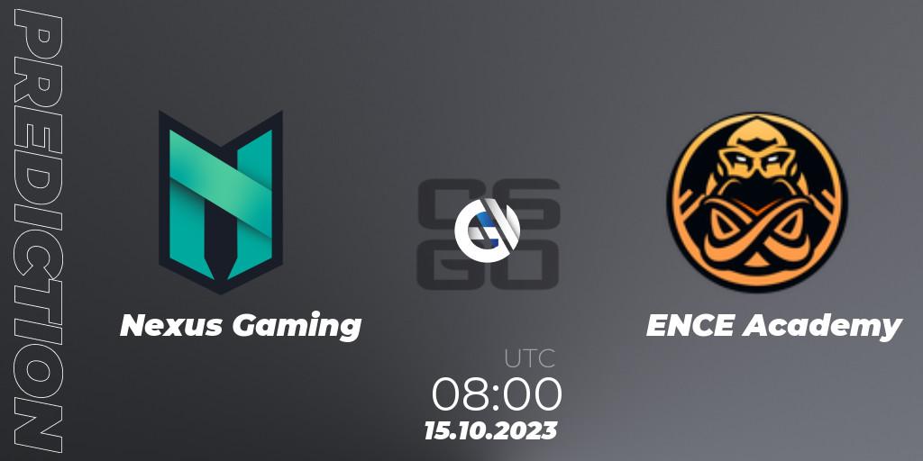 Pronósticos Nexus Gaming - ENCE Academy. 15.10.2023 at 08:00. European Pro League Season 11: Division 2 - Counter-Strike (CS2)