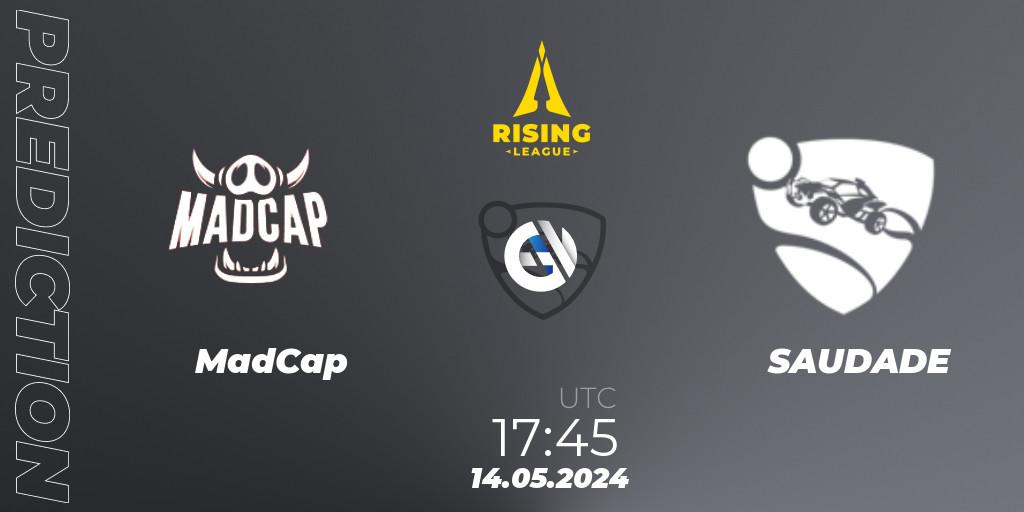 Pronósticos MadCap - SAUDADE. 14.05.2024 at 17:45. Rising League 2024 — Split 1 — Main Event - Rocket League
