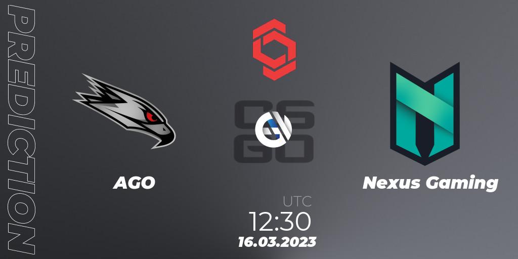 Pronósticos AGO - Nexus Gaming. 16.03.2023 at 13:35. CCT Central Europe Series 5 Closed Qualifier - Counter-Strike (CS2)
