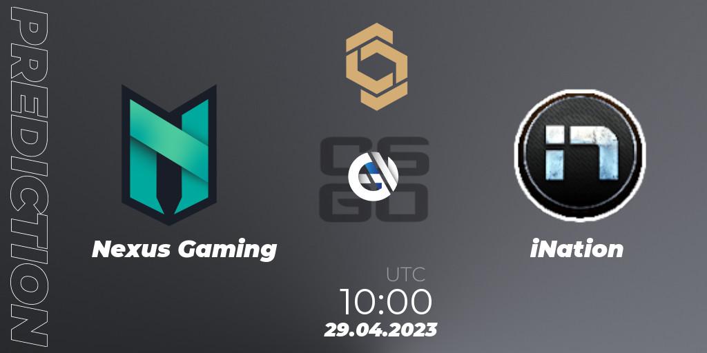 Pronósticos Nexus Gaming - iNation. 29.04.2023 at 10:00. CCT South Europe Series #4 - Counter-Strike (CS2)