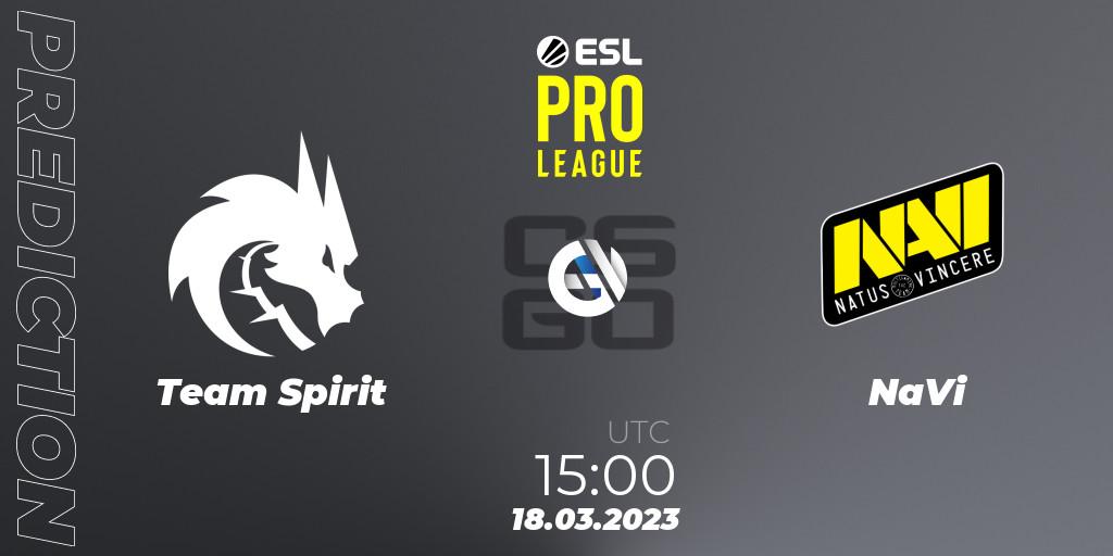 Pronósticos Team Spirit - NaVi. 18.03.2023 at 15:30. ESL Pro League Season 17 - Counter-Strike (CS2)