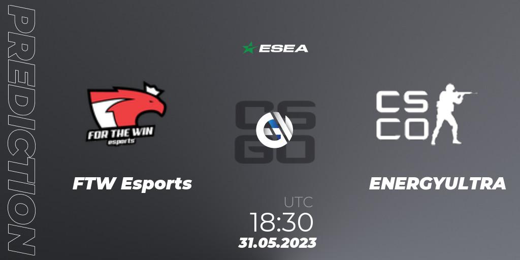 Pronósticos FTW Esports - ENERGYULTRA. 31.05.2023 at 18:30. ESEA Advanced Season 45 Europe - Counter-Strike (CS2)