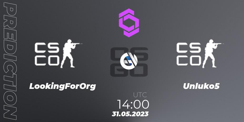 Pronósticos LookingForOrg - Unluko5. 31.05.2023 at 15:30. CCT West Europe Series 4 - Counter-Strike (CS2)