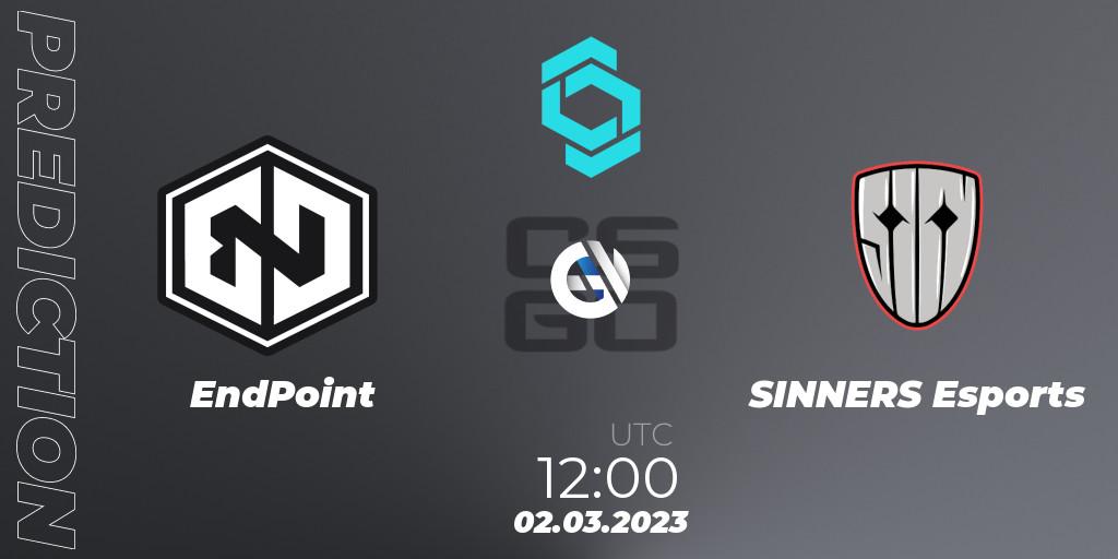 Pronósticos EndPoint - SINNERS Esports. 02.03.2023 at 12:25. CCT North Europe Series #4 - Counter-Strike (CS2)