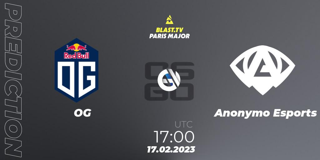 Pronósticos OG - Anonymo Esports. 17.02.2023 at 17:00. BLAST.tv Paris Major 2023 Europe RMR Closed Qualifier B - Counter-Strike (CS2)