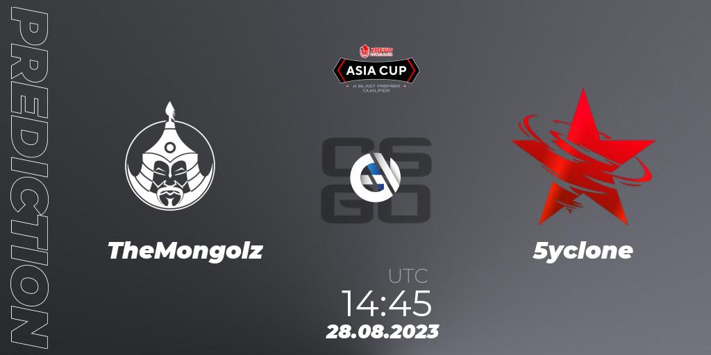 Pronósticos TheMongolz - 5yclone. 28.08.2023 at 15:15. 5E Arena Asia Cup Fall 2023 - Counter-Strike (CS2)