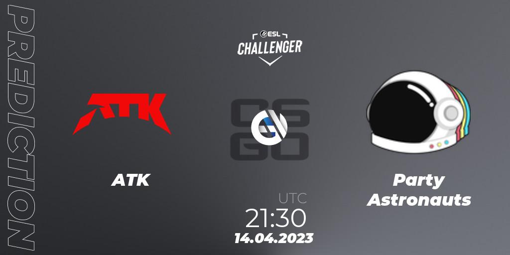 Pronósticos ATK - Party Astronauts. 14.04.2023 at 21:30. ESL Challenger Katowice 2023: North American Qualifier - Counter-Strike (CS2)