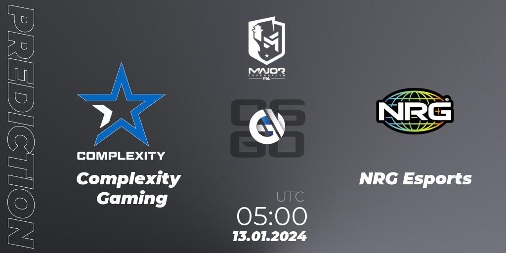 Pronósticos Complexity Gaming - NRG Esports. 13.01.2024 at 05:10. PGL CS2 Major Copenhagen 2024 North America RMR Closed Qualifier - Counter-Strike (CS2)