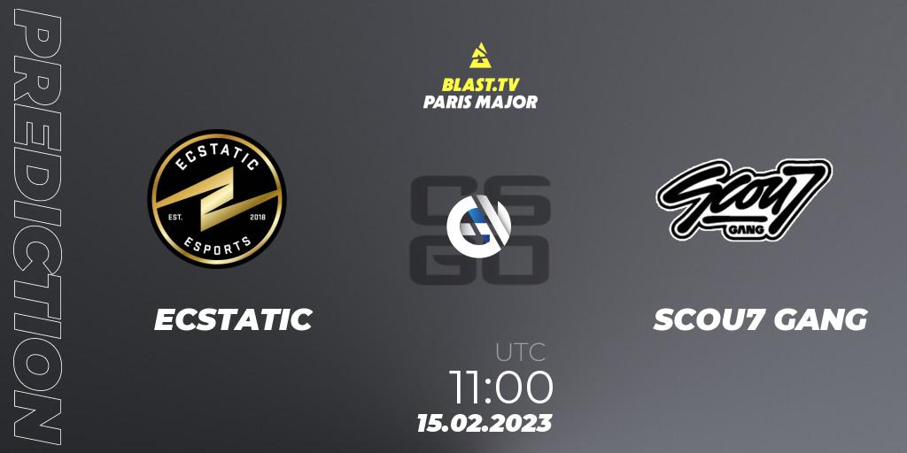 Pronósticos ECSTATIC - SCOU7 GANG. 15.02.2023 at 11:00. BLAST.tv Paris Major 2023 Europe RMR Open Qualifier 2 - Counter-Strike (CS2)