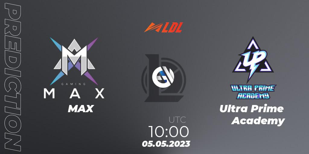 Pronósticos MAX - Ultra Prime Academy. 05.05.2023 at 11:00. LDL 2023 - Regular Season - Stage 2 - LoL