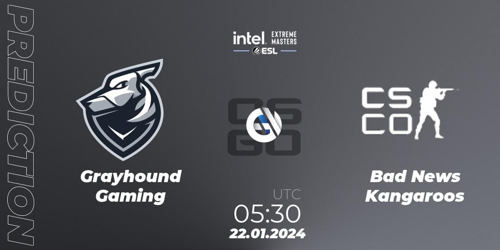 Pronósticos Grayhound Gaming - Bad News KangaroosN. 22.01.2024 at 05:30. Intel Extreme Masters China 2024: Oceanic Closed Qualifier - Counter-Strike (CS2)