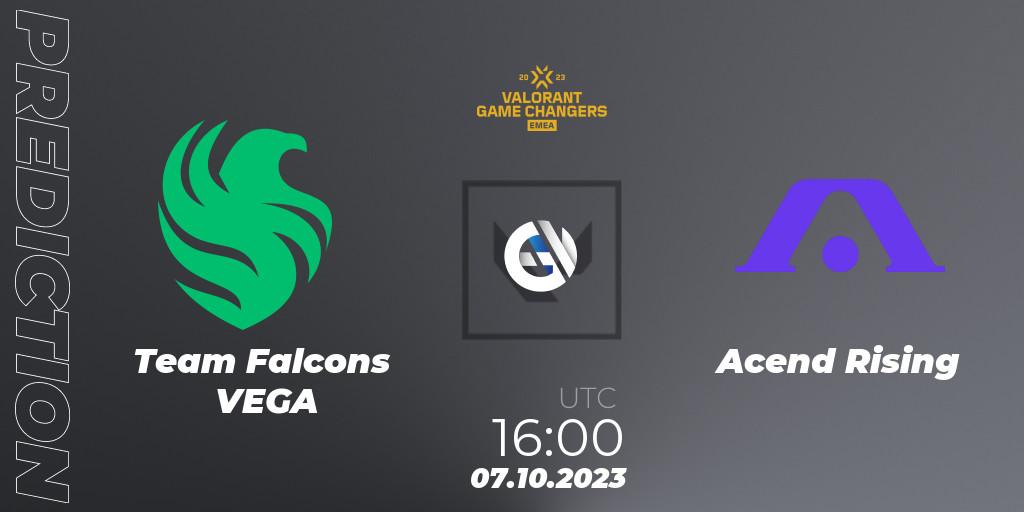 Pronósticos Team Falcons VEGA - Acend Rising. 07.10.2023 at 16:00. VCT 2023: Game Changers EMEA Stage 3 - Playoffs - VALORANT