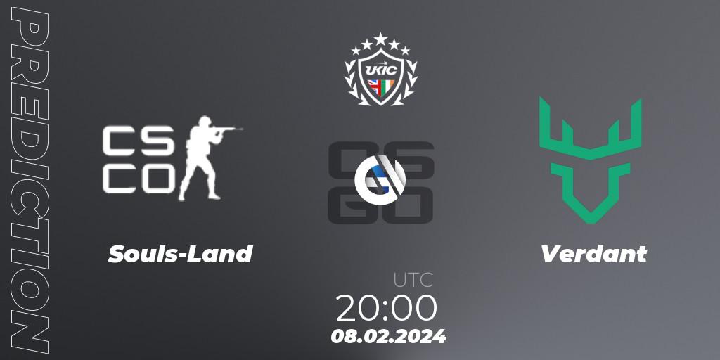 Pronósticos Souls-Land - Verdant. 08.02.2024 at 20:00. UKIC League Season 1: Division 1 - Counter-Strike (CS2)