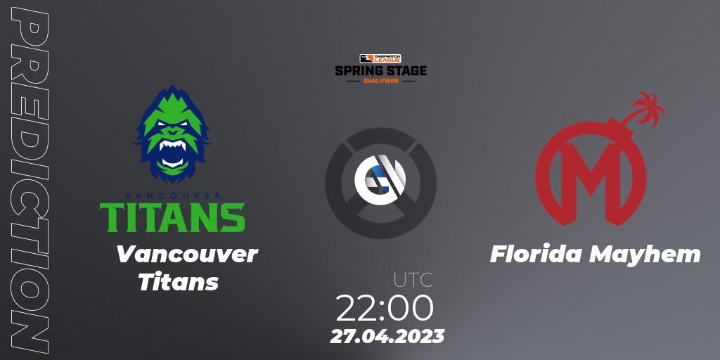 Pronósticos Vancouver Titans - Florida Mayhem. 27.04.23. OWL Stage Qualifiers Spring 2023 West - Overwatch