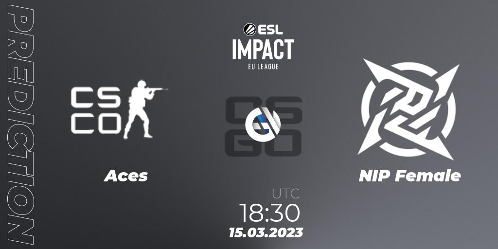 Pronósticos Aces - NIP Female. 15.03.2023 at 18:30. ESL Impact League Season 3: European Division - Counter-Strike (CS2)
