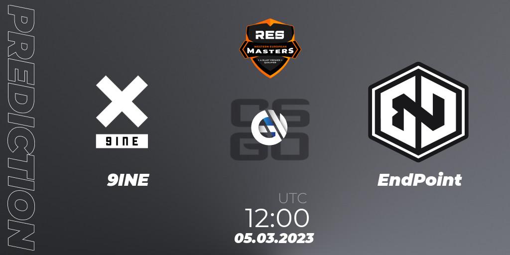 Pronósticos 9INE - EndPoint. 05.03.2023 at 12:00. RES Western European Masters: Spring 2023 - Counter-Strike (CS2)