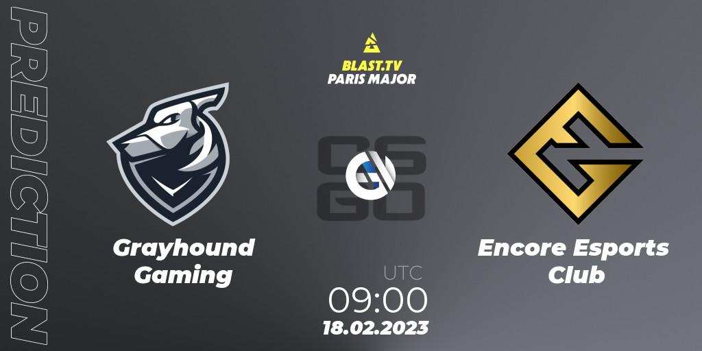 Pronósticos Grayhound Gaming - Encore Esports Club. 18.02.2023 at 09:00. BLAST.tv Paris Major 2023 Oceania RMR Closed Qualifier - Counter-Strike (CS2)