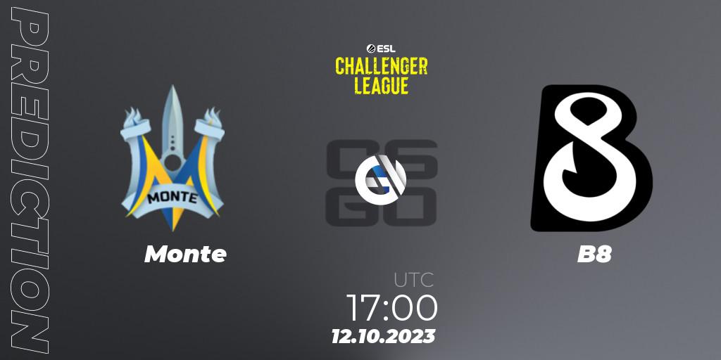 Pronósticos Monte - B8. 26.10.2023 at 09:00. ESL Challenger League Season 46: Europe - Counter-Strike (CS2)