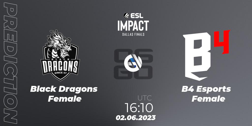 Pronósticos Black Dragons Female - B4 Esports Female. 02.06.23. ESL Impact League Season 3 - CS2 (CS:GO)