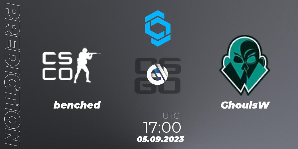 Pronósticos benched - GhoulsW. 05.09.2023 at 17:00. CCT East Europe Series #2: Closed Qualifier - Counter-Strike (CS2)