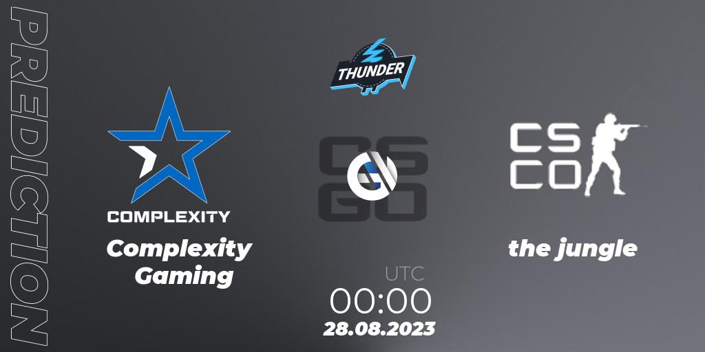 Pronósticos Complexity Gaming - the jungle. 28.08.2023 at 00:00. Thunderpick World Championship 2023: North American Qualifier #2 - Counter-Strike (CS2)