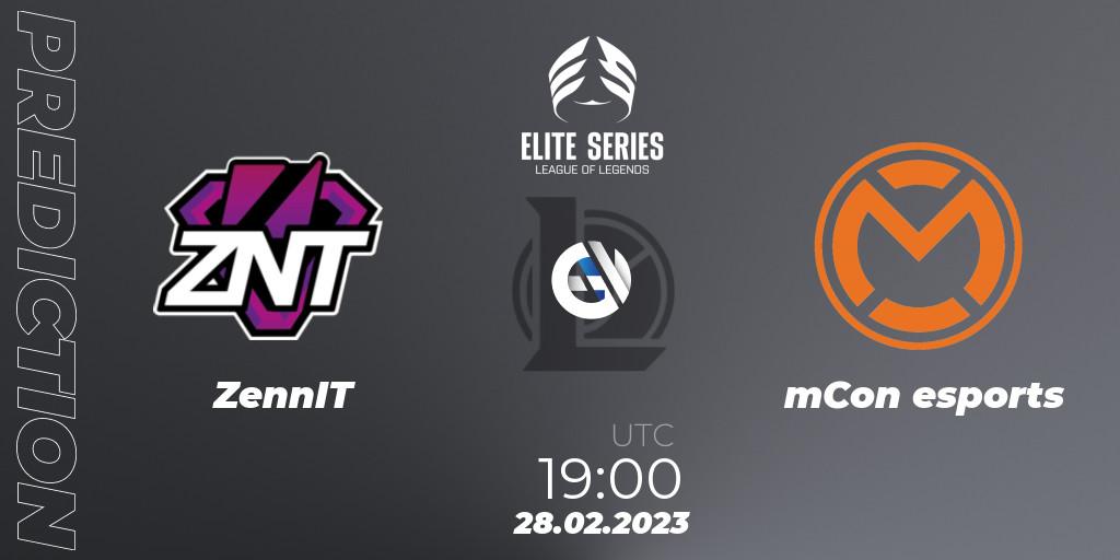 Pronósticos ZennIT - mCon esports. 28.02.2023 at 19:00. Elite Series Spring 2023 - Group Stage - LoL