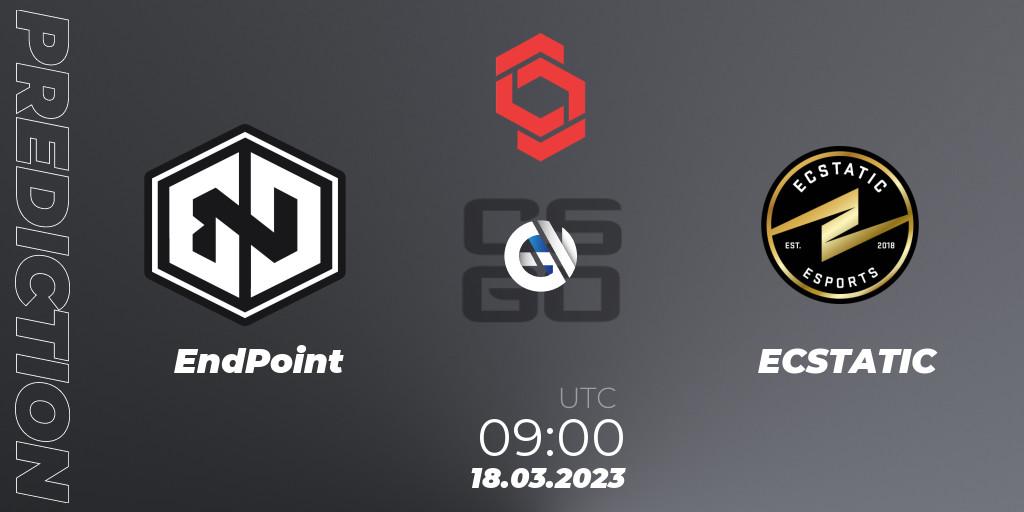 Pronósticos EndPoint - ECSTATIC. 18.03.2023 at 09:00. CCT Central Europe Series #5 - Counter-Strike (CS2)