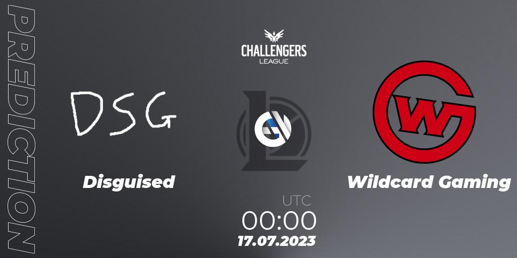 Pronósticos Disguised - Wildcard Gaming. 20.06.2023 at 00:00. North American Challengers League 2023 Summer - Group Stage - LoL