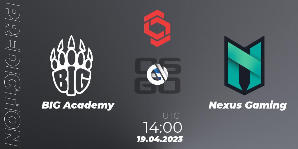 Pronósticos BIG Academy - Nexus Gaming. 19.04.2023 at 15:20. CCT Central Europe Series #6 - Counter-Strike (CS2)