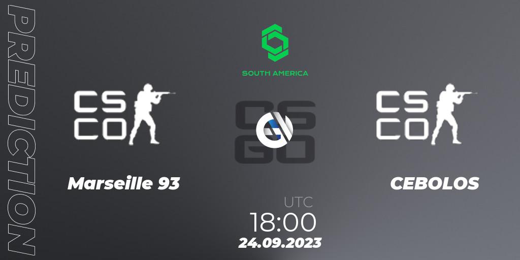 Pronósticos Marseille 93 - CEBOLOS. 24.09.2023 at 18:00. CCT South America Series #12: Open Qualifier - Counter-Strike (CS2)