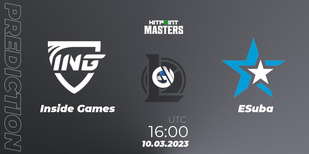 Pronósticos Inside Games - ESuba. 10.03.2023 at 16:00. Hitpoint Masters Spring 2023 - LoL