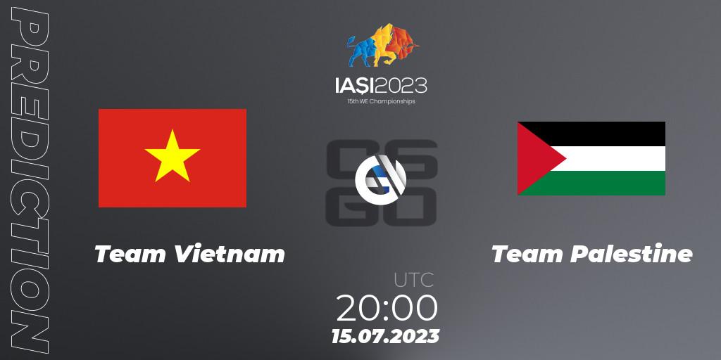 Pronósticos Team Vietnam - Team Palestine. 15.07.2023 at 18:20. IESF Asian Championship 2023 - Counter-Strike (CS2)