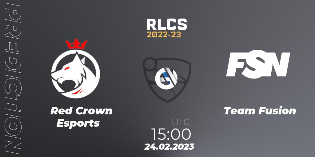 Pronósticos Red Crown Esports - Team Fusion. 24.02.23. RLCS 2022-23 - Winter: Sub-Saharan Africa Regional 3 - Winter Invitational - Rocket League