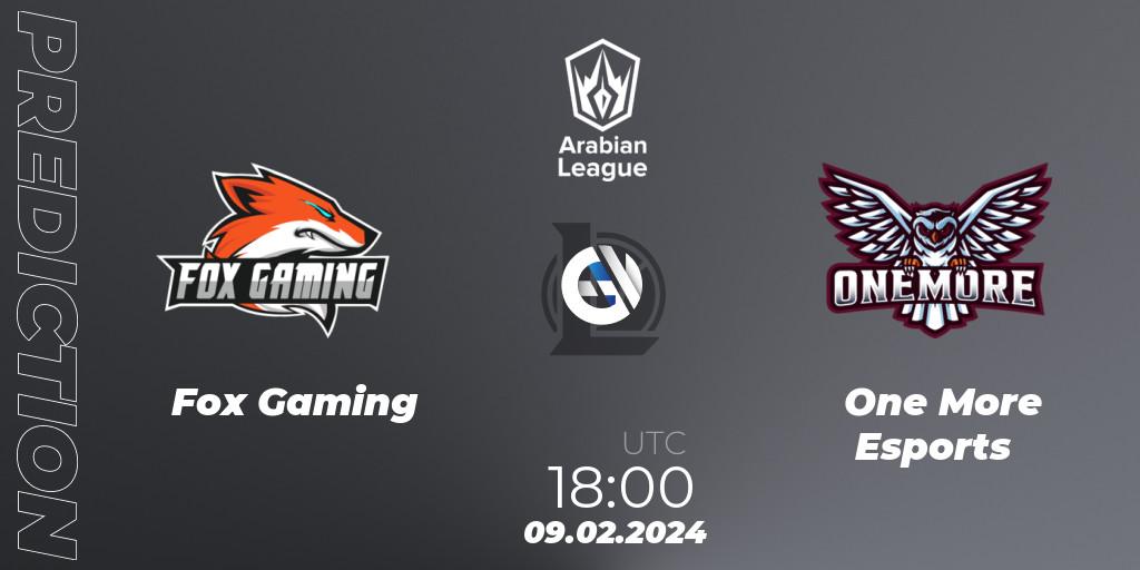Pronósticos Fox Gaming - One More Esports. 09.02.2024 at 18:00. Arabian League Spring 2024 - LoL