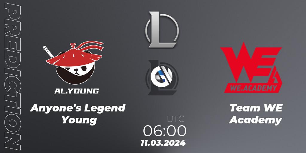 Pronósticos Anyone's Legend Young - Team WE Academy. 11.03.24. LDL 2024 - Stage 1 - LoL